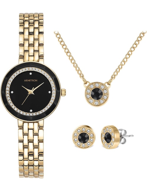 Box set de reloj Armitron Black and Gold Collection para mujer 755796bkgpst