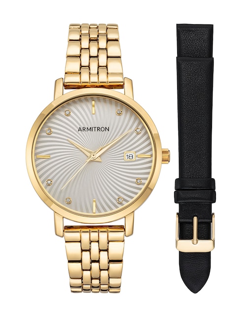Box set de reloj Armitron Gold Collection para mujer 755835svgpst