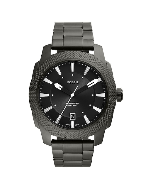 Fossil Orologio Machine da uomo, movimento al quarzo, cassa 42 mm in acciaio inossidabile fumé con cinturino in pelle Pro-Planet, FS5900, Grigio