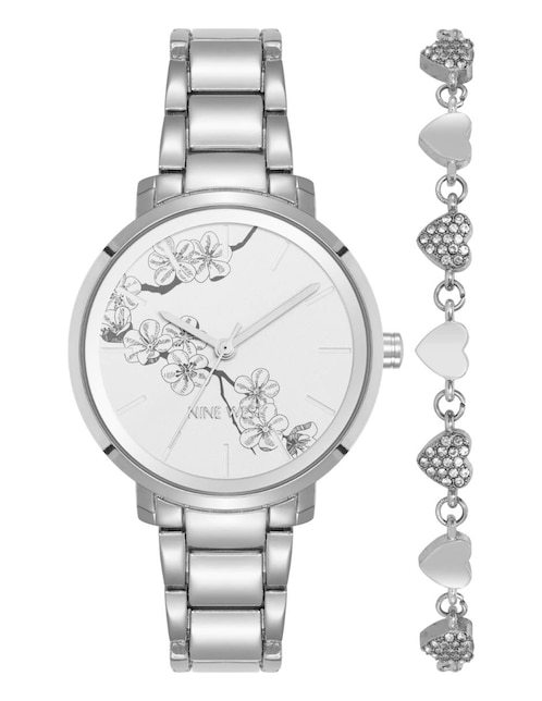 Box set reloj Nine West Silver Collection para mujer NW3131SVST