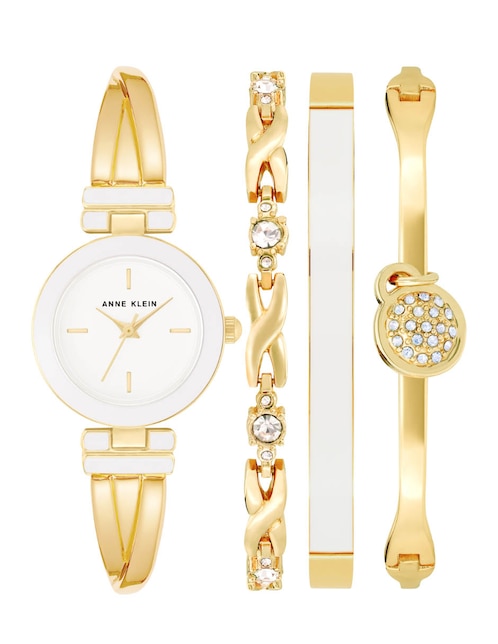 Box set reloj Anne Klein Gold Collection para mujer AK3284WTTS