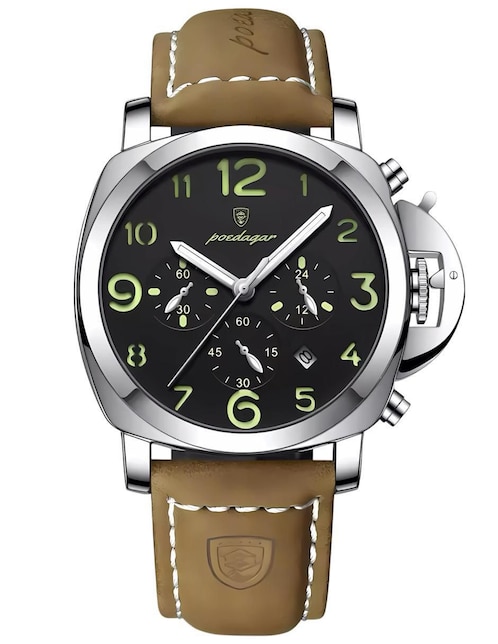 Reloj Poedagar para hombre Piel cacatula Negra