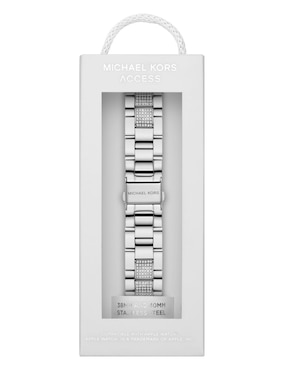 Correa smartwatch para reloj Apple de acero con logo de la marca en lado izquierdo