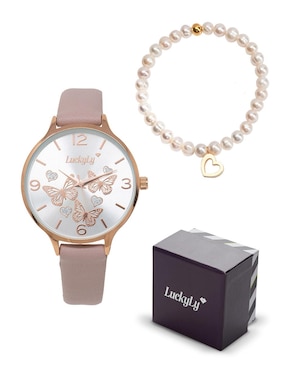 Set De Regalo Para Mujer LuckyLy, Reloj Mariposas Ruthy Y Pulsera Perlas Y Corazón