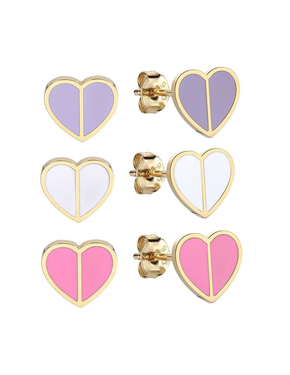 Set de aretes de corazón con acabado brillante