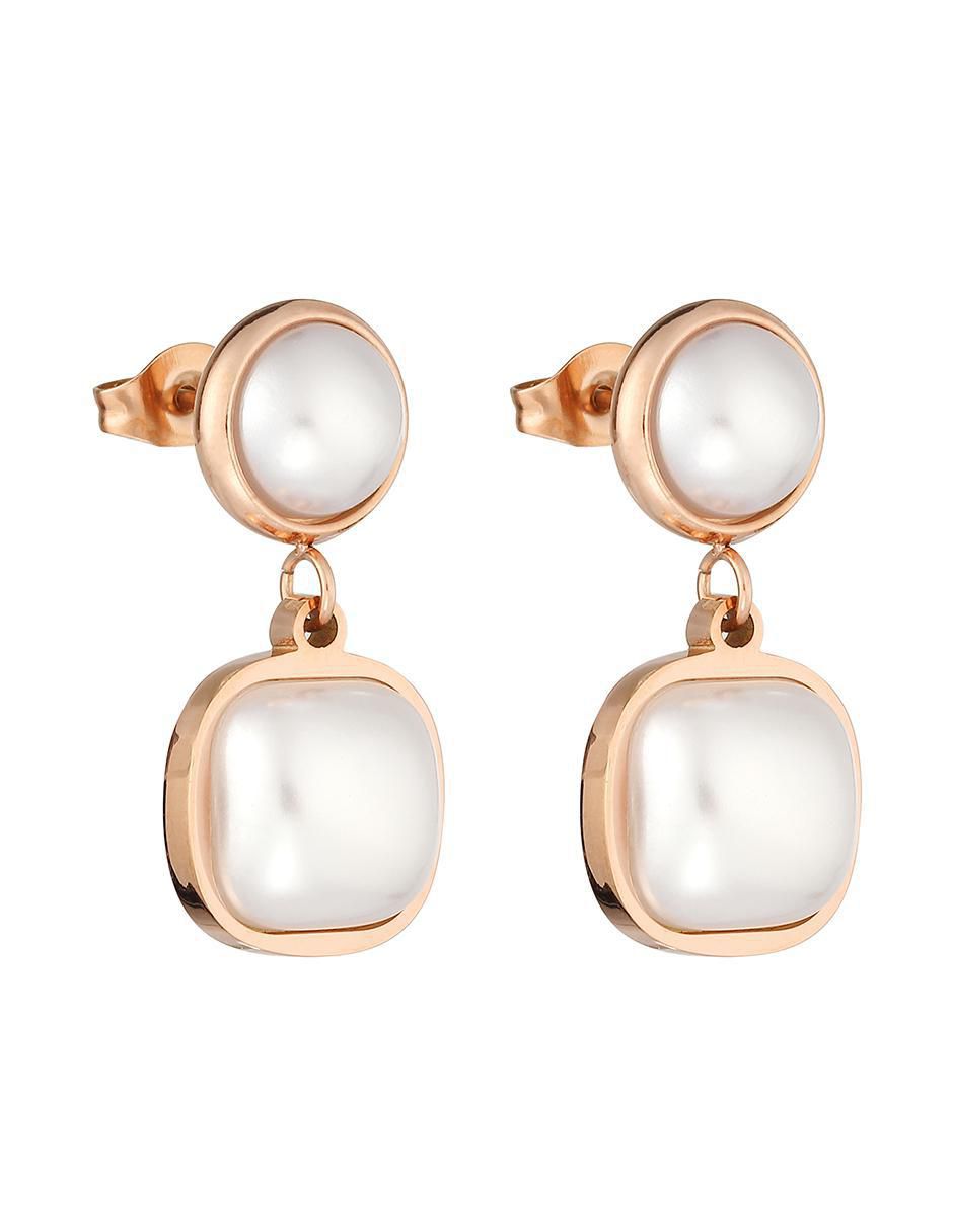 Aretes cuadrados con acabado brillante perla 3