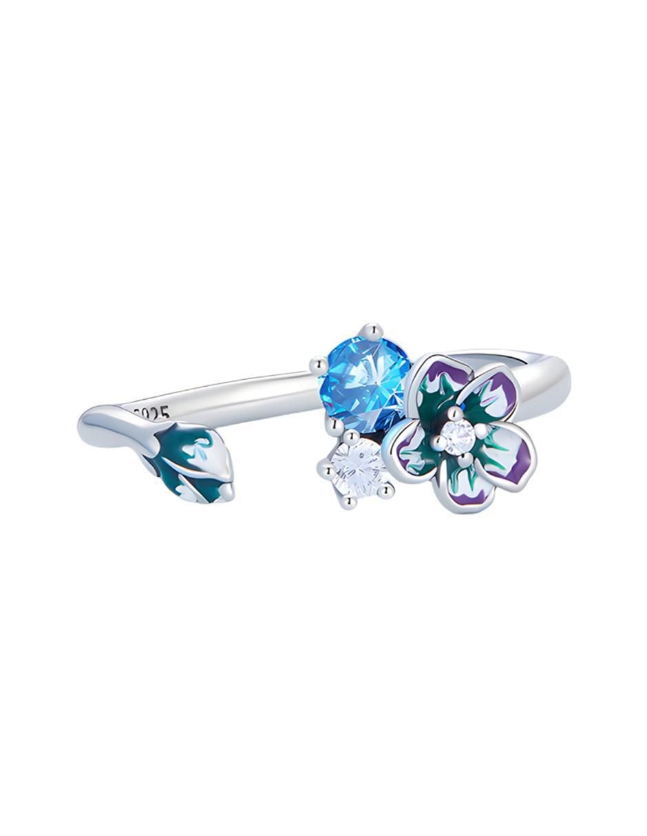 Anillo de flor de plata zirconia brillante 1