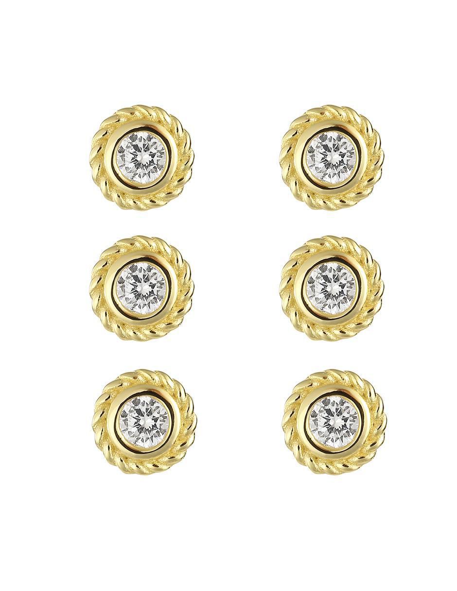 Set de aretes circulares de plata P 925 con acabado brillante zirconia cúbica 1