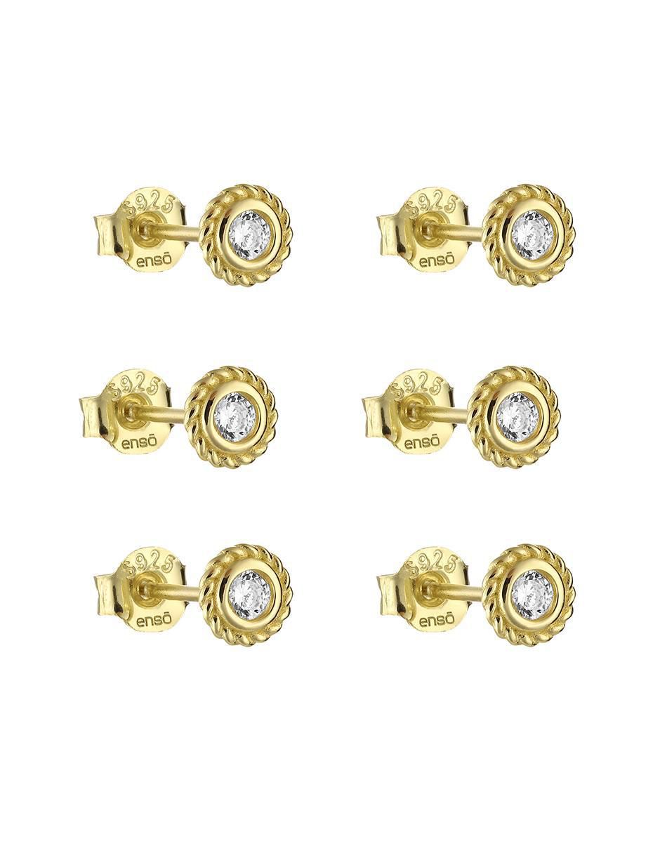 Set de aretes circulares de plata P 925 con acabado brillante zirconia cúbica