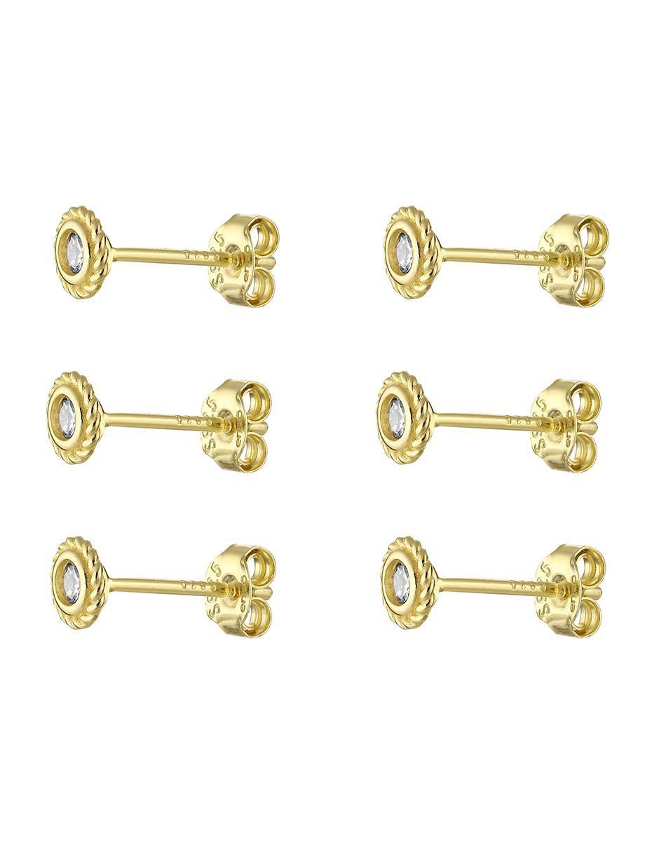 Set de aretes circulares de plata P 925 con acabado brillante zirconia cúbica